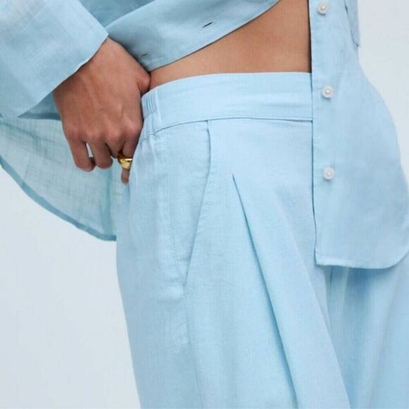 Madewell Pull-On Straight Crop Pant Sz 2 Blue Heron Linen Beachy Coastal NO954 - Picture 2 of 11